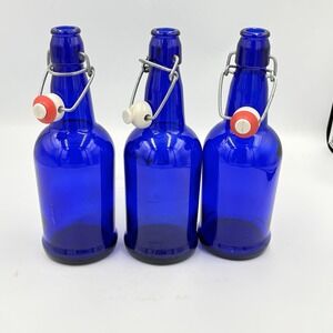 Cobalt Blue Bottles With Stoppers Set of 3 VTG Read